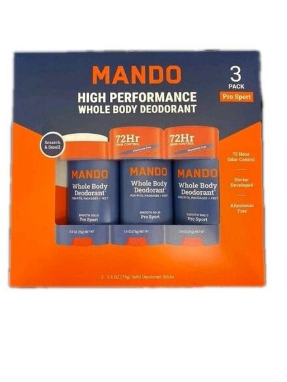 Mando Whole Body Pro Sport Solid Stick Deodorant 3 x 2.6 Oz New